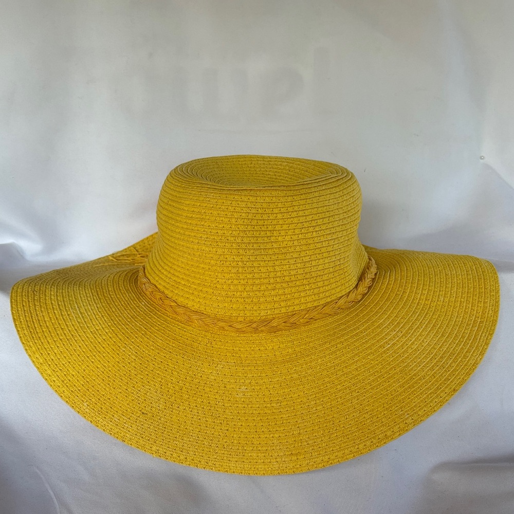 GENTLY WORN LOVE CULTURE YELLOW SUN HAT WITH PINK FLOWER ACCENT- - Picture 5 of 11